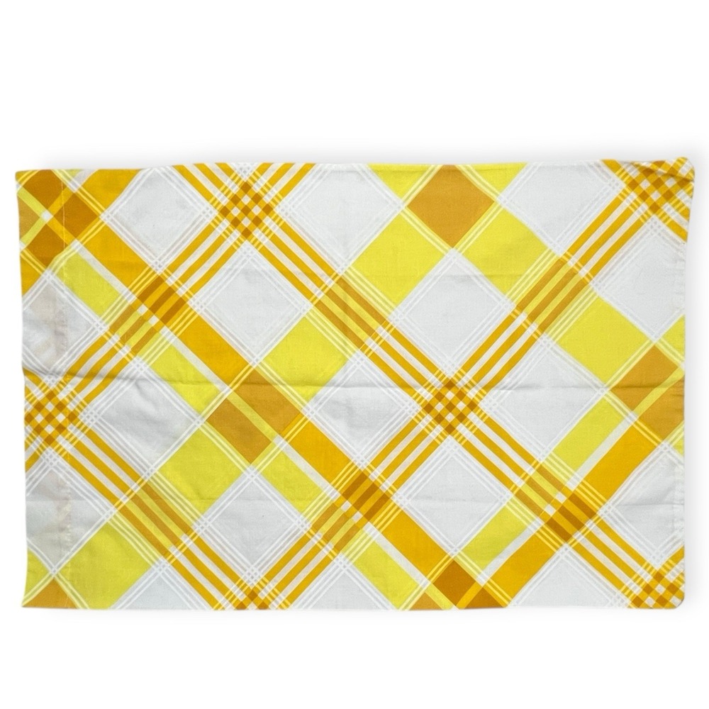 Vtg 70s SEARS Pillowcases 18 X 28 Perma‎ Press Yellow Gold Check Plaid Retro MCM